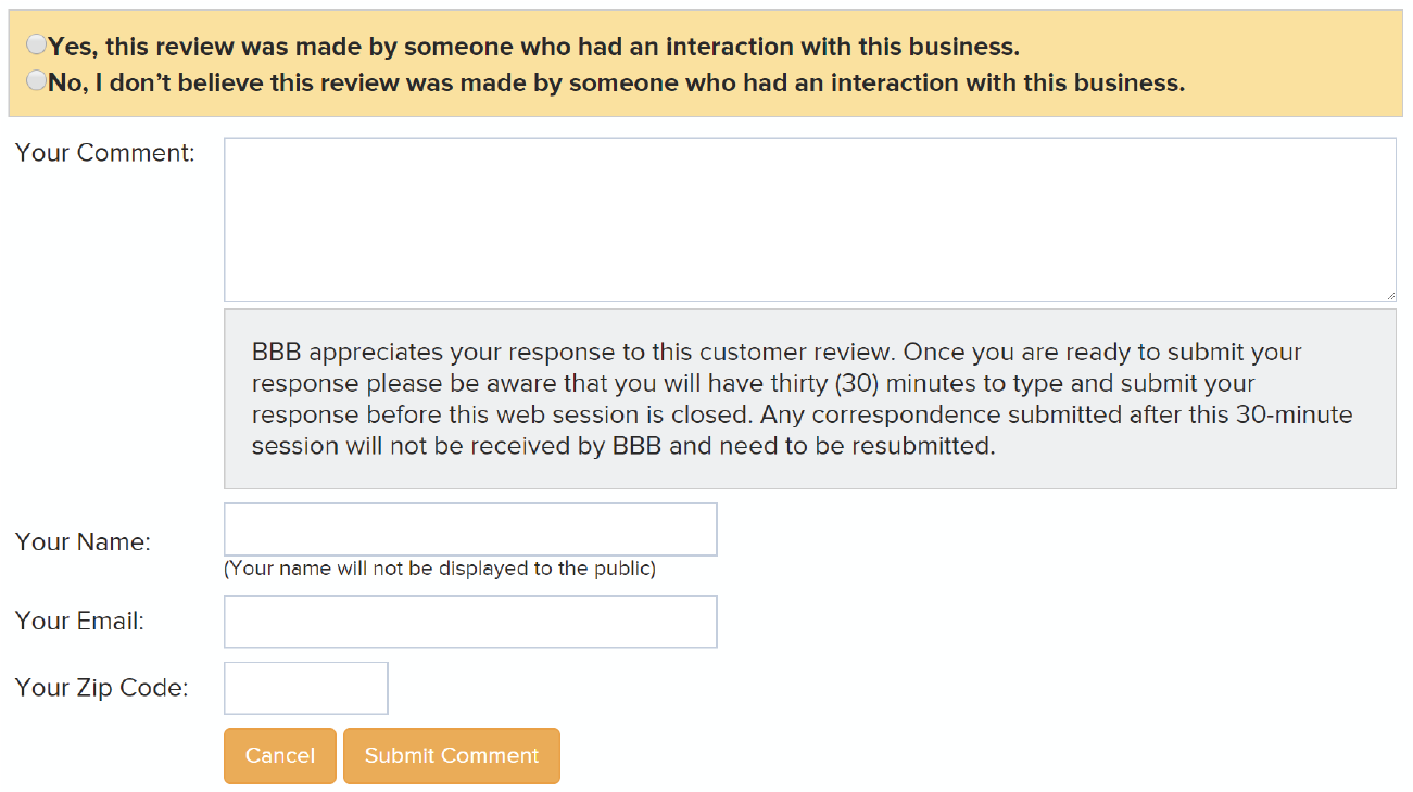 BBB Customer review policy and verification